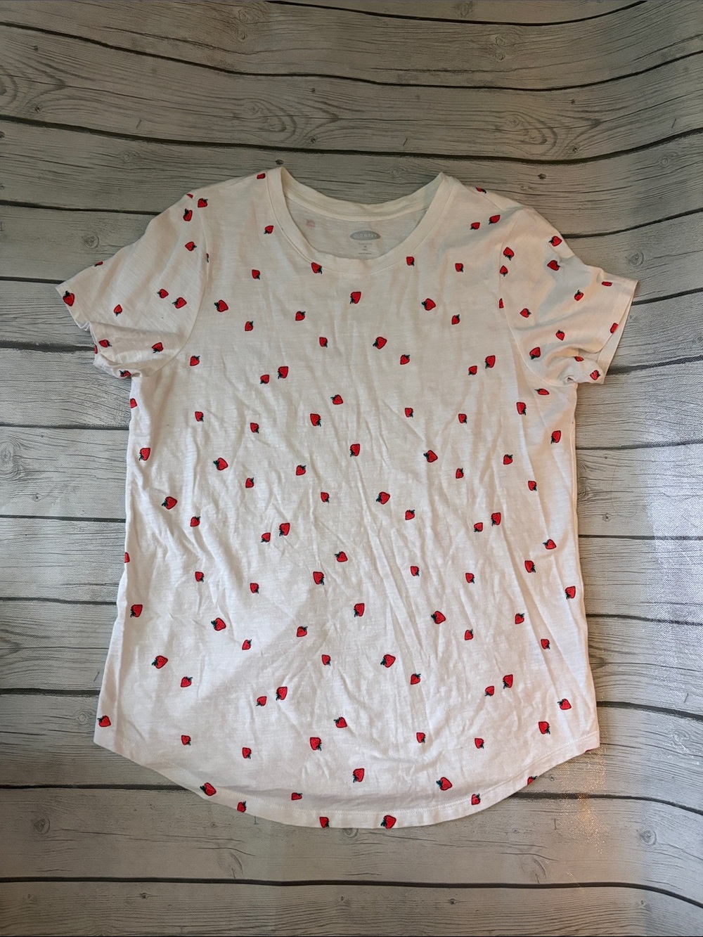 White Short Sleeve Tee with Red Stawberry Print - Women's Casual Top
